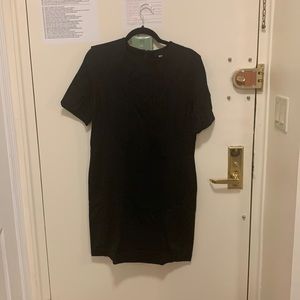 Uniqlo Casual Fitted Black A-Line Ponte Flared Dress (Large)